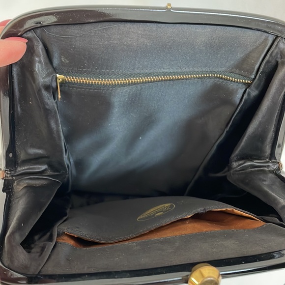 VINTAGE 60’s THEODOR California Hand Bag Black Patent Vinyl - Picture 8 of 11